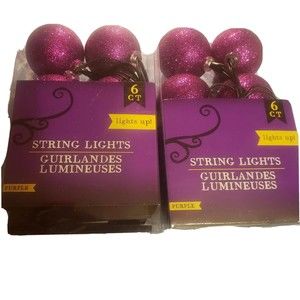 2X Purple Glitter Ball Christmas LED Lights Battery Operated 3 ft / 6 Ct X2